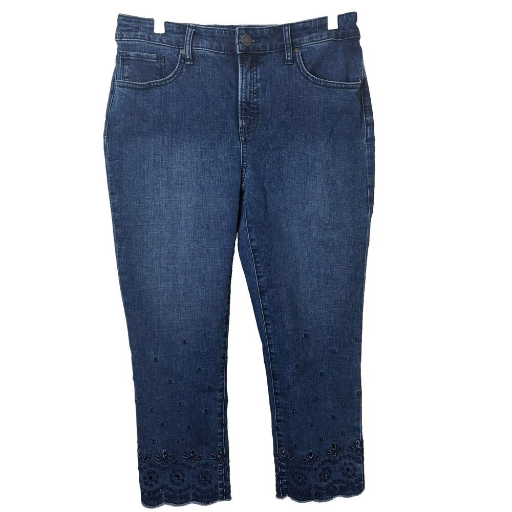 Chico's Women's So Slimming Girlfriend Slim Leg Crop Eyelet Detail Jeans U.S. 6